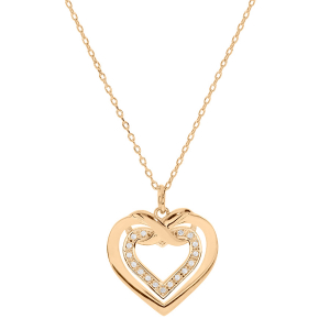 COLLIER PLAQUÉ OR DOUBLE COEUR OXYDES BLANCS SERTIS 42+3CM