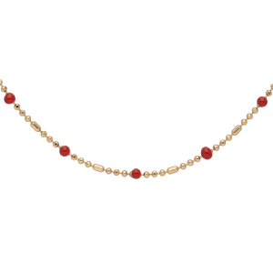 COLLIER PLAQUÉ OR BOULES ET RÉSINE RONDE ROUGE 38+5CM