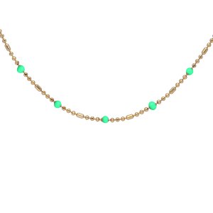 COLLIER PLAQUÉ OR BOULES ET RÉSINE VERT TURQUOISE 40+5CM