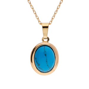 COLLIER PLAQUÉ OR PENDENTIF OVALE TURQUOISE IMITATION 40+5CM