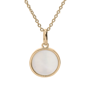 COLLIER PLAQUÉ OR PENDENTIF ROND AVEC NACRE BLANCHE VÉRITABLE 10MM  40+4CM