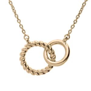 COLLIER PLAQUÉ OR DOUBLE ANNEAUX ENTREMELES LISSE ET TORSADE 40+4CM