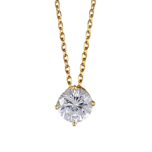 COLLIER PLAQUÉ OR PENDENTIF ROND PIERRE SYNTHETIQUE BLANCHE 45CM