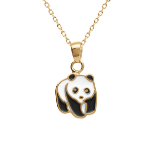 COLLIER PLAQUÉ OR PENDENTIF PANDA RÉSINE NOIRE ET BALNCHE  36+2CM