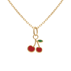 COLLIER PLAQUÉ OR PENDENTIF CERISE 38+5CM