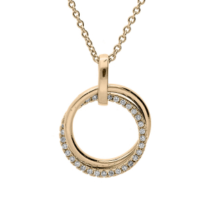 COLLIER PLAQUÉ OR DOUBLE CERCLE LISSE ET SCINTILLANT OXYDES BLANCS SERTIS 40+4CM
