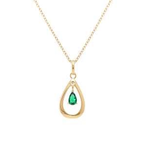 COLLIER PLAQUÉ OR GOUTTE OVALE 15MM OXYDE VERT 42+3CM