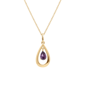COLLIER PLAQUÉ OR GOUTTE OVALE 15MM  OXYDE VIOLET 42+3CM