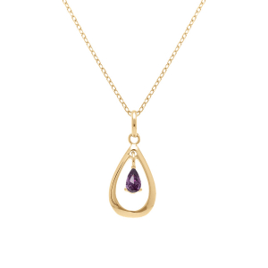 COLLIER PLAQUÉ OR GOUTTE OVALE 15MM  OXYDE VIOLET 42+3CM