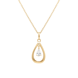COLLIER PLAQUÉ OR GOUTTE OVALE 15MM  OXYDE BLANC 42+3CM