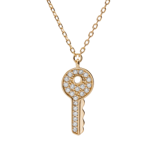 COLLIER PLAQUÉ OR CLEF OXYDES BLANCS SERTIS 40+3CM