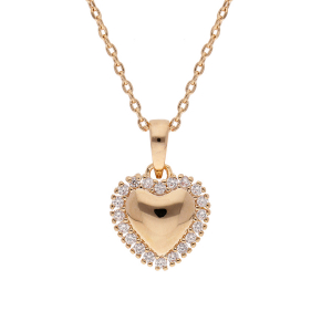 COLLIER PLAQUÉ OR PENDENTIF COEUR CONTOUR OXYDES BLANCS SERTIS  42+3CM