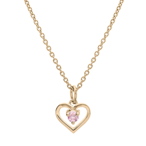 COLLIER PLAQUÉ OR PENDENTIF COEUR OXYDE ROSE 35+5CM