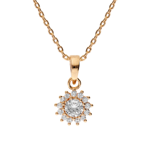 COLLIER PLAQUÉ OR PENDENTIF SOLEIL OXYDES BLANCS SERTIS 40+3CM