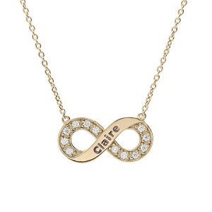 COLLIER PLAQUÉ OR INFINI A GRAVER AVEC OXYDES BLANCS SERTIS 42+3CM
