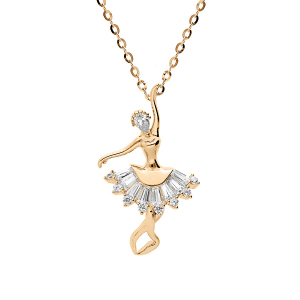 COLLIER PLAQUÉ OR PENDENTIF DANSEUSE OXYDES BLANCS SERTIS 43CM REGLABLE 41 ET 39CM
