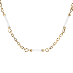 COLLIER PLAQUÉ OR TUBES BLANCS 45CM