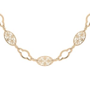 COLLIER PLAQUÉ OR FILIGRANE OVALE ET MAILLONS AJOURÉS 40+5CM