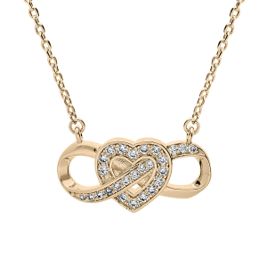 COLLIER PLAQUÉ OR INFINI ET COEUR ENTRELACÉ OXYDES BLANCS SERTIS 40+4CM
