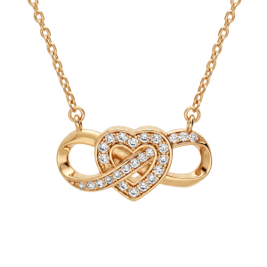 COLLIER PLAQUÉ OR INFINI ET COEUR ENTRELACÉ OXYDES BLANCS SERTIS 40+4CM