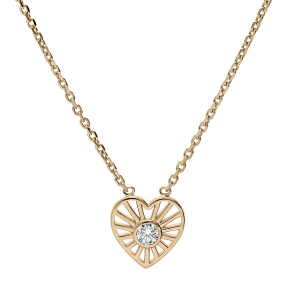 COLLIER PLAQUÉ OR COEUR SOLEIL OXYDE BLANC SERTI 38+4CM
