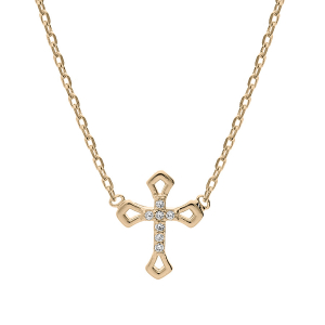 COLLIER PLAQUÉ OR CROIX OXYDES BLANCS SERTIS 38+4CM