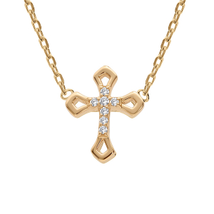 COLLIER PLAQUÉ OR CROIX OXYDES BLANCS SERTIS 38+4CM