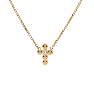 COLLIER PLAQUÉ OR CROIX 1 OXYDE BLANC SERTI 38+4CM