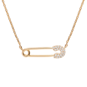 COLLIER PLAQUÉ OR EPINGLE A NOURRICE OXYDES BLANCS SERTIS 39,5+5CM