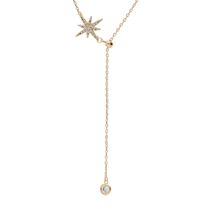 COLLIER PLAQUÉ OR FORME Y ETOILE DU NORD OXYDES BLANCS SERTIS 1 1 OXYDE BLANC SERTI CLOS 31+5CM