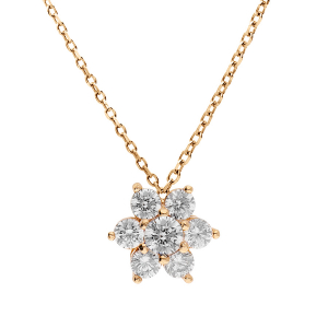 COLLIER PLAQUÉ OR PENDENTIF MARGUERITE OXYDES BLANCS SERTIS  40+5CM