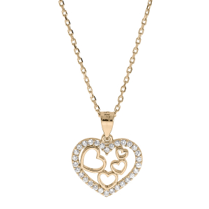 COLLIER PLAQUÉ OR PENDENTIF COEUR CONTOUR OXYDES BLANCS SERTIS 40+5CM