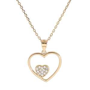 COLLIER PLAQUÉ OR PENDENTIF COEUR EVIDÉ PETIT COEUR OXYDES BLANCS SERTIS 40+5CM