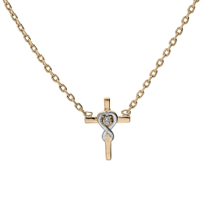 COLLIER PLAQUÉ OR PENDENTIF CROIX OXYDE BLANC SERTI 38+4CM