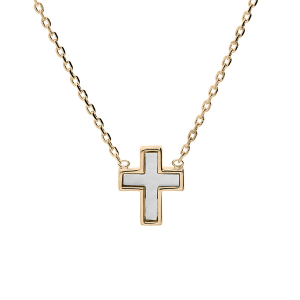 COLLIER PLAQUÉ OR CROIX NACRE BLANCHE 38+4CM
