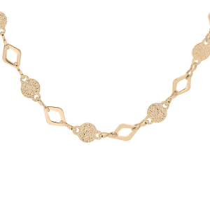 COLLIER PLAQUÉ OR PASTILLES DIAMANTÉES ET AJOURÉES  40+5CM