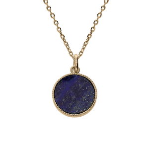COLLIER PLAQUÉ OR MEDAILLE 16MM CISELÉE LAPIS VÉRITABLE 38+4CM