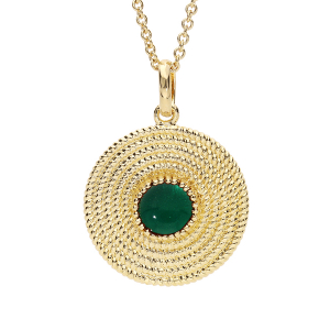 COLLIER PLAQUÉ OR PENDENTIF ROND AVEC PIERRE SYNTHÉTIQUE VERTE 40+4CM