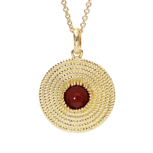 COLLIER PLAQUÉ OR PENDENTIF ROND AVEC PIERRE SYNTHÉTIQUE ROUGE 40+4CM