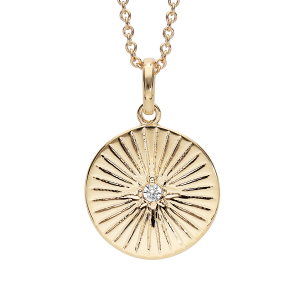 COLLIER PLAQUÉ OR PENDENTIF ROND STRIÉ AVEC OXYDE BLANC SERTI 40+4CM