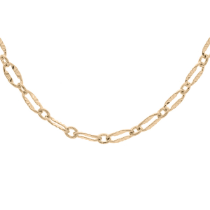 COLLIER PLAQUÉ OR MAILLONS OVALES AJOURÉS DIAMANTÉS 40+5CM