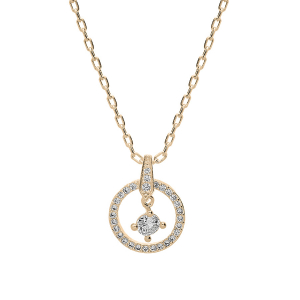 COLLIER PLAQUÉ OR PENDENTIF CERCLE OXYDES BLANCS SERTIS 40+4,5CM