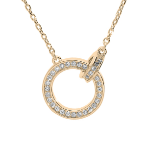 COLLIER PLAQUÉ OR 2 ANNEAUX ENTRELACÉS OXYDES BLANCS SERTIS 40+4,5CM