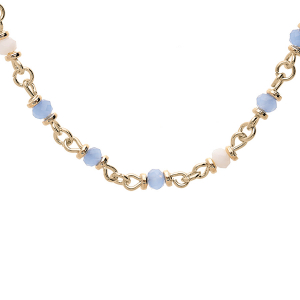 COLLIER PLAQUÉ OR TUTTI FRUTTI PIERRES SYNTHETIQUE BLEUES ET BLANCHES 39+4CM