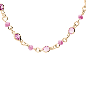 COLLIER PLAQUÉ OR TUTTI FRUTTI PIERRES SYNTHETIQUE ROSES 39+5CM