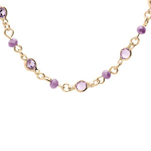COLLIER PLAQUÉ OR TUTTI  FRUTTI PIERRES SYNTHETIQUE VIOLETTES 39+5CM