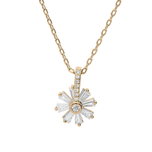 COLLIER  PLAQUÉ OR PENDENTIF OXYDES BLANCS SERTIS 40+5CM