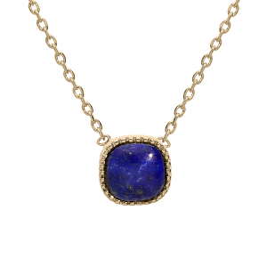 COLLIER PLAQUÉ OR CARRÉ LAPIS LAZULII VÉRITABLE 42+3CM