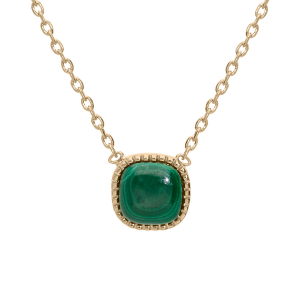 COLLIER PLAQUÉ OR CARRÉ MALACHITE VÉRITABLE 42+3CM