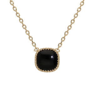 COLLIER PLAQUÉ OR CARRÉ ONYX IMITATION 42+3CM